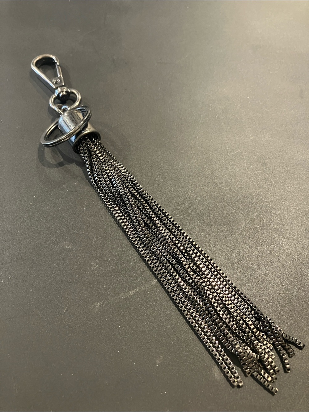 Metal Tassel Keychain Bag Charm in Gunmetal